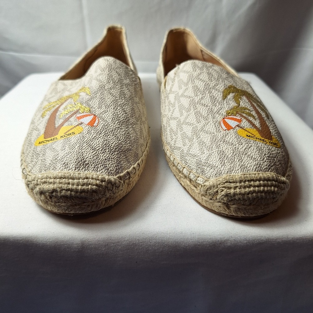 MICHAEL KORS "Kendrick" Slip-On Espadrille Sz 8 Signature Monogram AOP Palm Tree - Picture 4 of 10
